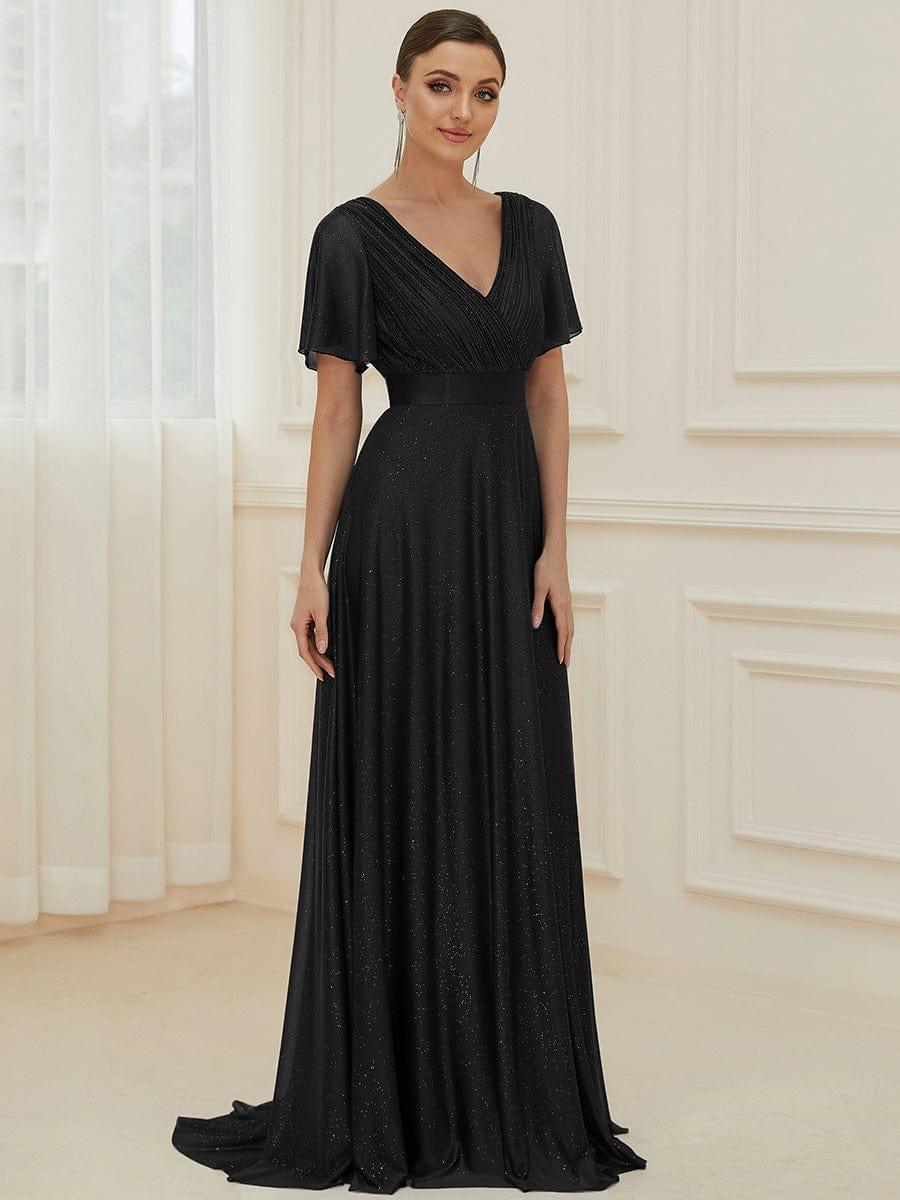 Elegant A-Line V-Neck Bell Sleeves Long Wedding Guest Dress