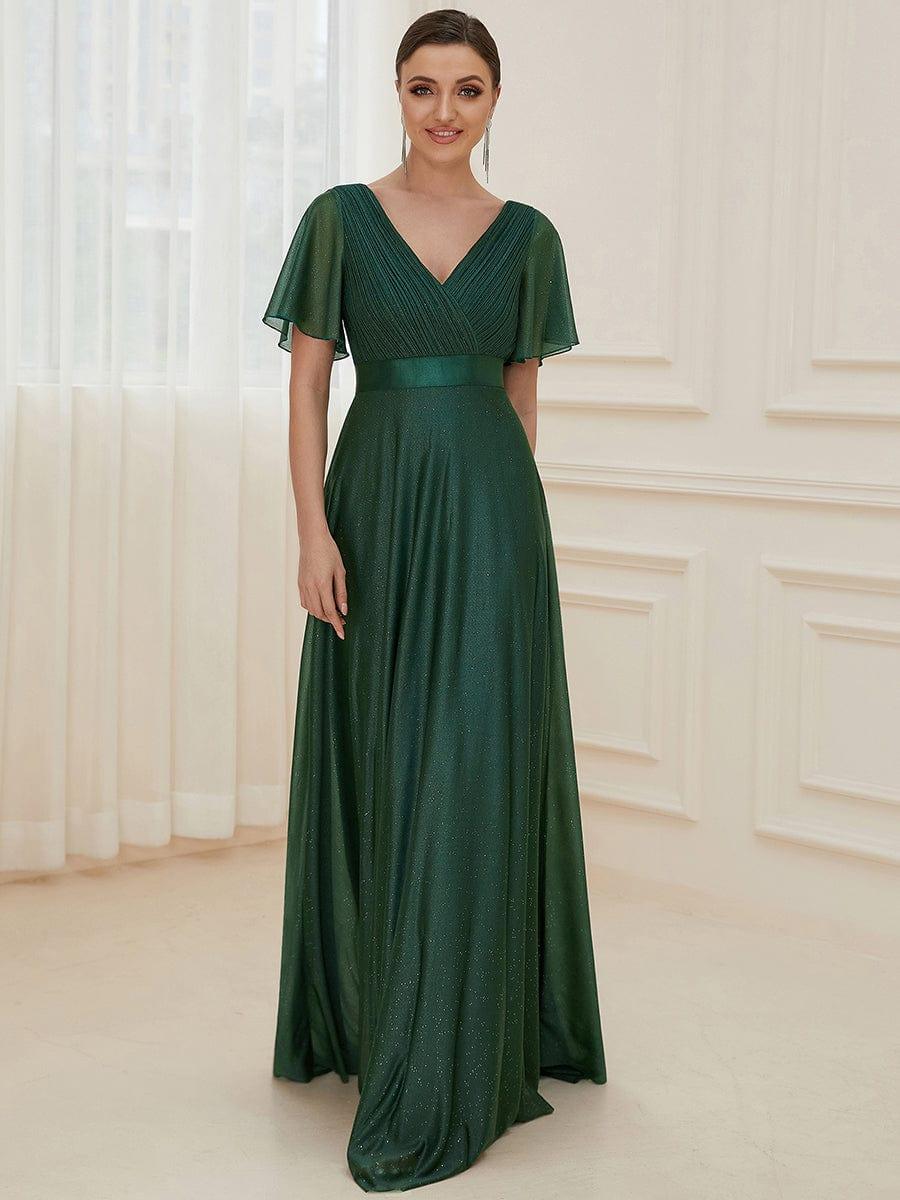 Elegant A-Line V-Neck Bell Sleeves Long Wedding Guest Dress