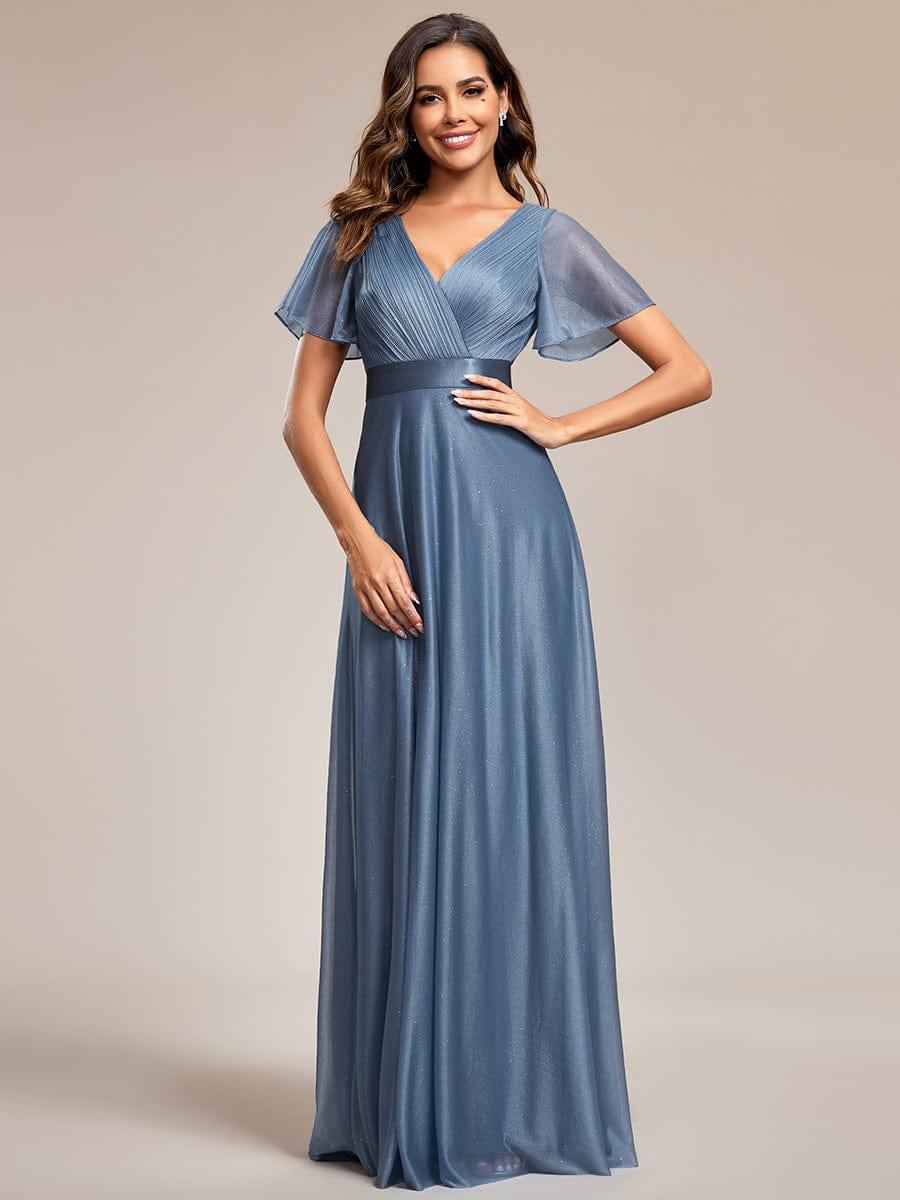 Elegant A-Line V-Neck Bell Sleeves Long Wedding Guest Dress