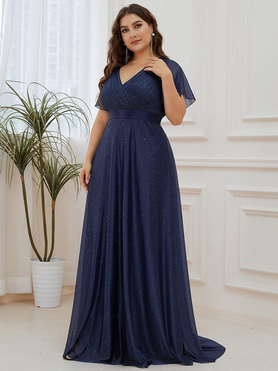 Glitter Chiffon A-Line V-Neck Short Sleeves Bridesmaid Dress