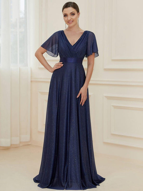 Elegant A-Line V-Neck Bell Sleeves Long Wedding Guest Dress
