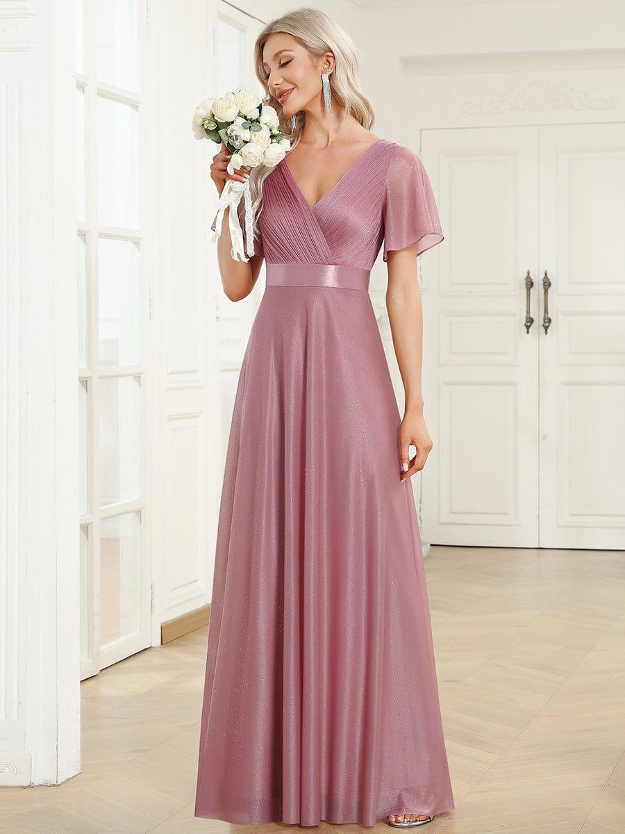Elegant A-Line V-Neck Bell Sleeves Long Wedding Guest Dress