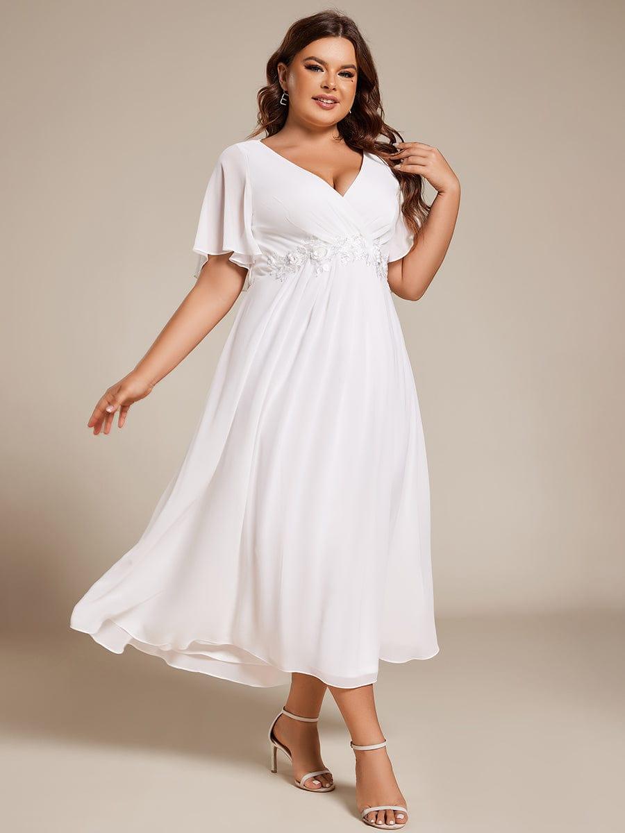 Chiffon A-Line Short Sleeves Appliques Empire Wedding Guest Dress