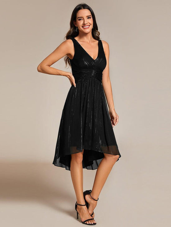A-Line V-Neck Sleeveless High Low Chic Wedding Guest Dress