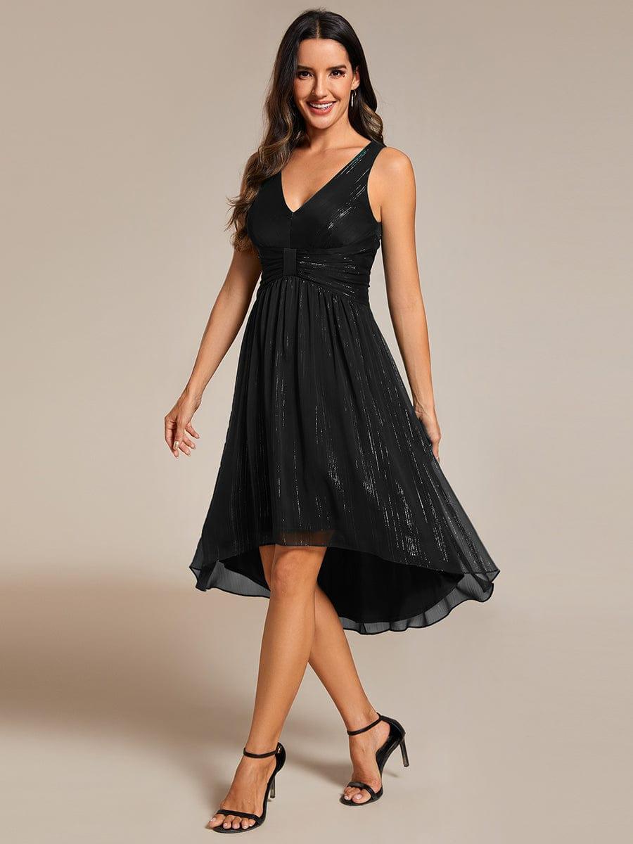 A-Line V-Neck Sleeveless High Low Chic Wedding Guest Dress