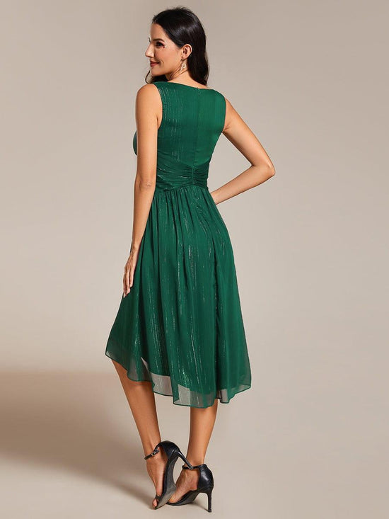 A-Line V-Neck Sleeveless High Low Chic Wedding Guest Dress