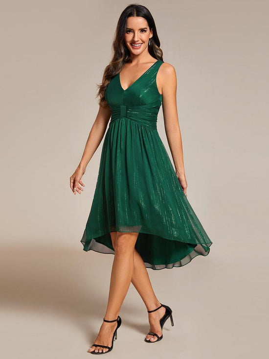 A-Line V-Neck Sleeveless High Low Chic Wedding Guest Dress