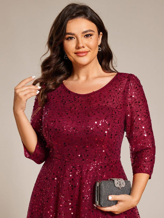 Quarter Sleeves A-Line Empire Sequins Midi Wedding Guest Dress