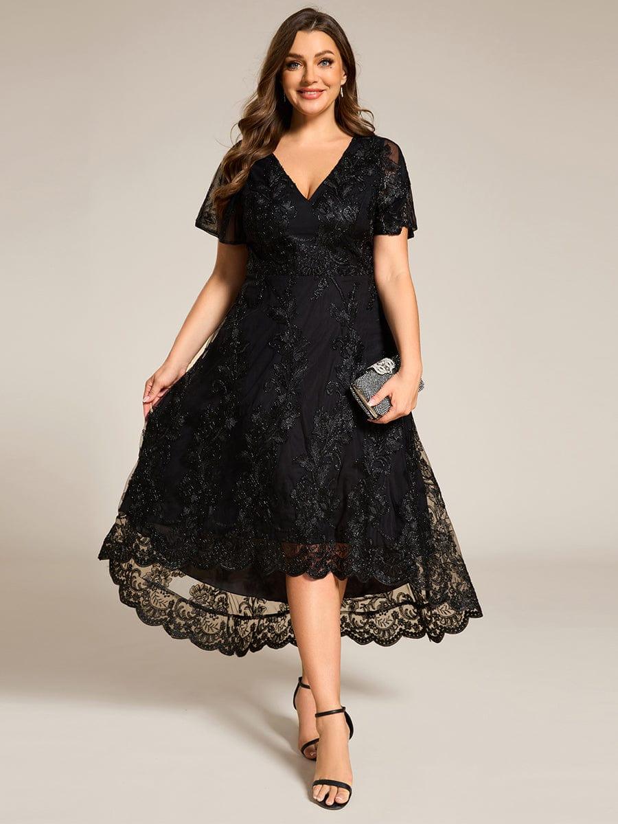 Bell Sleeves A-Line V-Neck Lace High Low Midi Mother of the Bride Dress Info