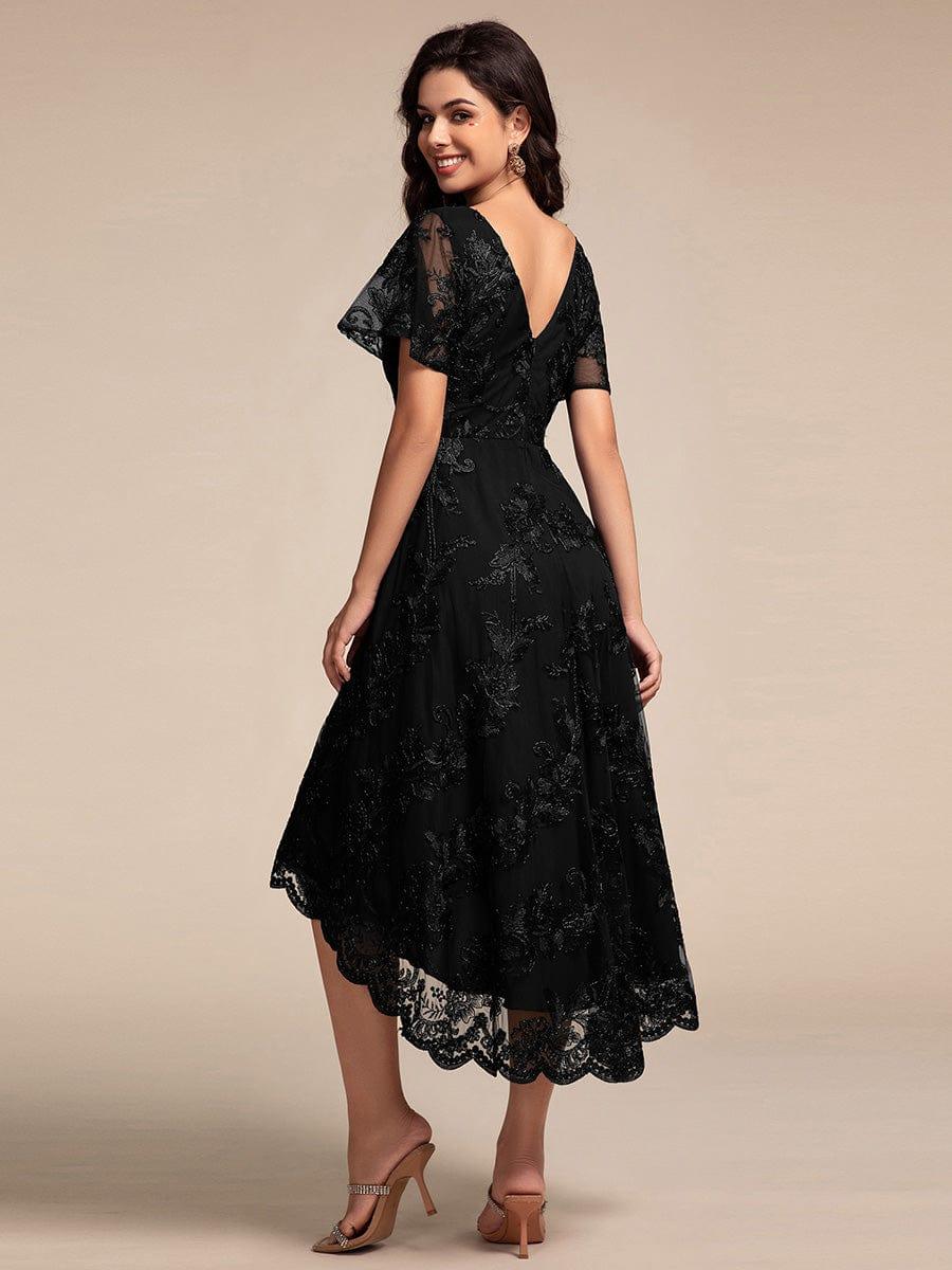 Bell Sleeves A-Line V-Neck Lace High Low Midi Mother of the Bride Dress Info