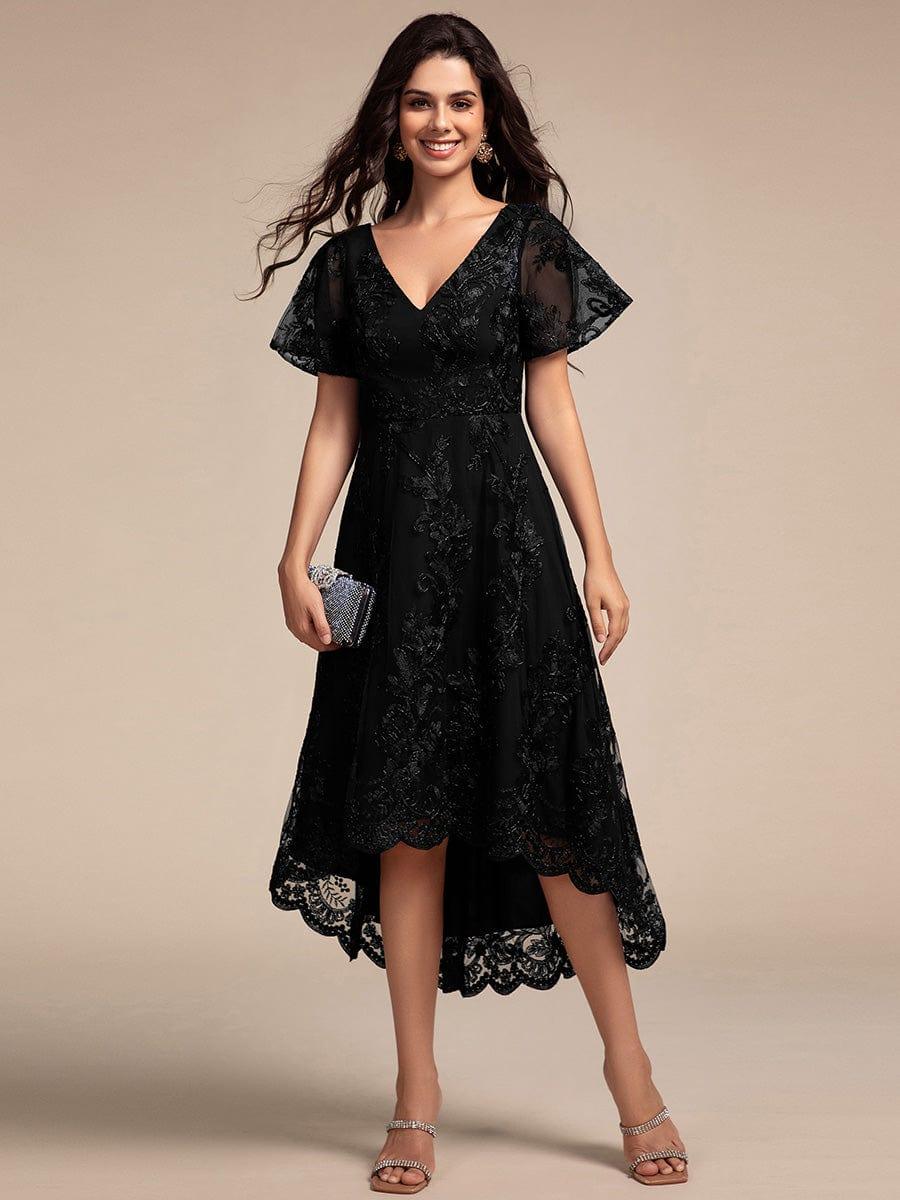 Bell Sleeves A-Line V-Neck Lace High Low Midi Mother of the Bride Dress Info