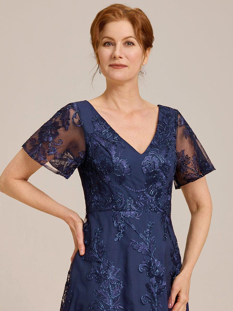 Bell Sleeves A-Line V-Neck Lace High Low Midi Mother of the Bride Dress Info