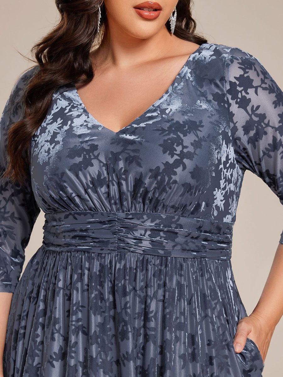 Plus Size A-Line Quarter Sleeves Velvet Appliques Wedding Guest Dress