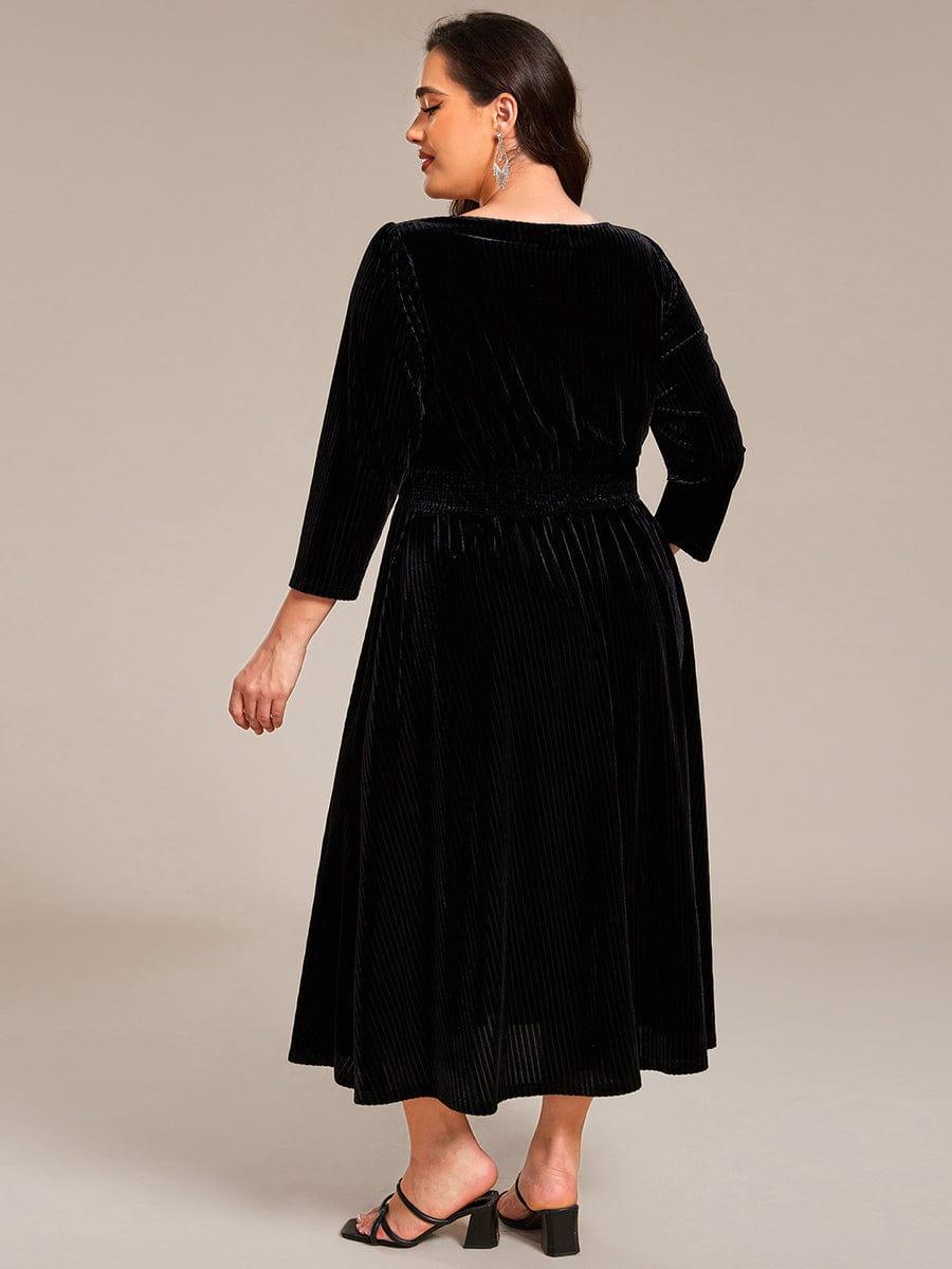 V-Neck Long Sleeves Pleated Velvet Wedding Guest Dress With Pockets