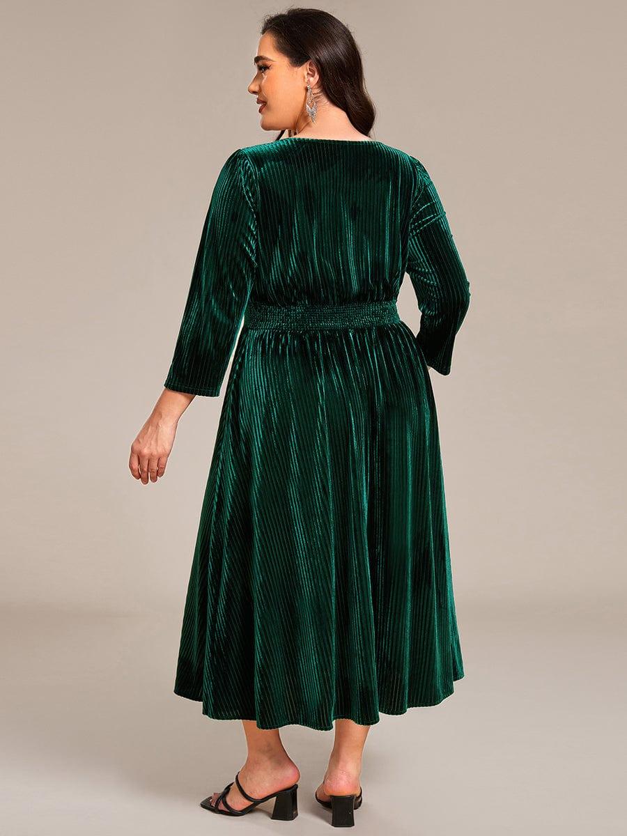 V-Neck Long Sleeves Pleated Velvet Wedding Guest Dress With Pockets