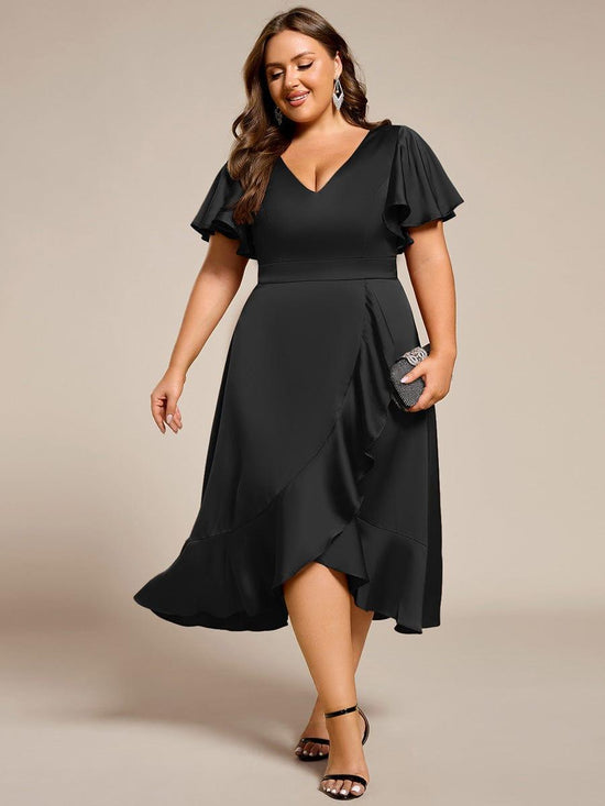 Elegant Satin A-Line V-Neck Empire Ruffle Wedding Guest Dress