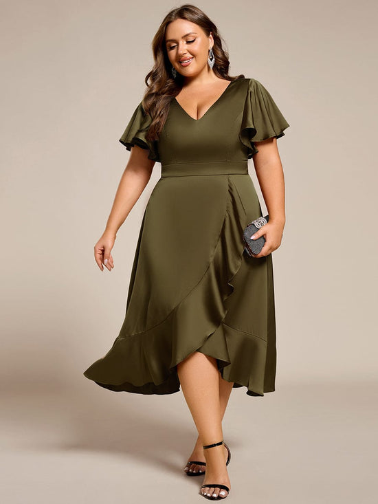 Elegant Satin A-Line V-Neck Empire Ruffle Wedding Guest Dress