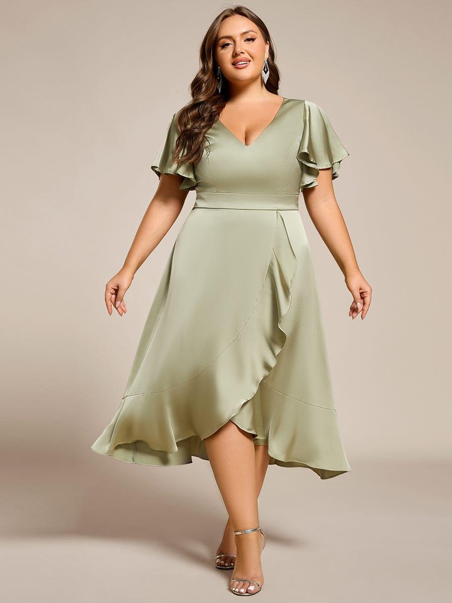 Elegant Satin A-Line V-Neck Empire Ruffle Wedding Guest Dress