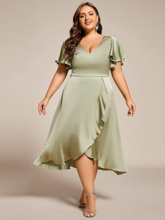 Elegant Satin A-Line V-Neck Empire Ruffle Wedding Guest Dress