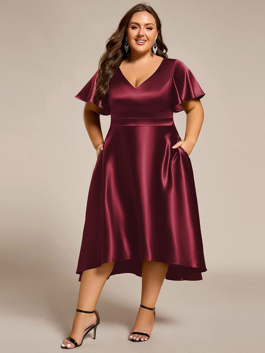 V-Neck Bell Sleeves A-Line Empire Midi Wedding Guest Dress With Pockets