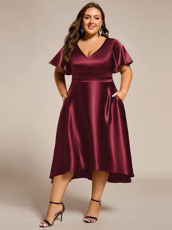 V-Neck Bell Sleeves A-Line Empire Midi Wedding Guest Dress With Pockets