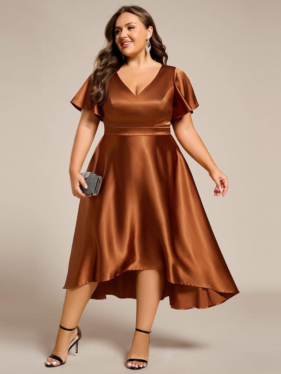 V-Neck Bell Sleeves A-Line Empire Midi Wedding Guest Dress With Pockets