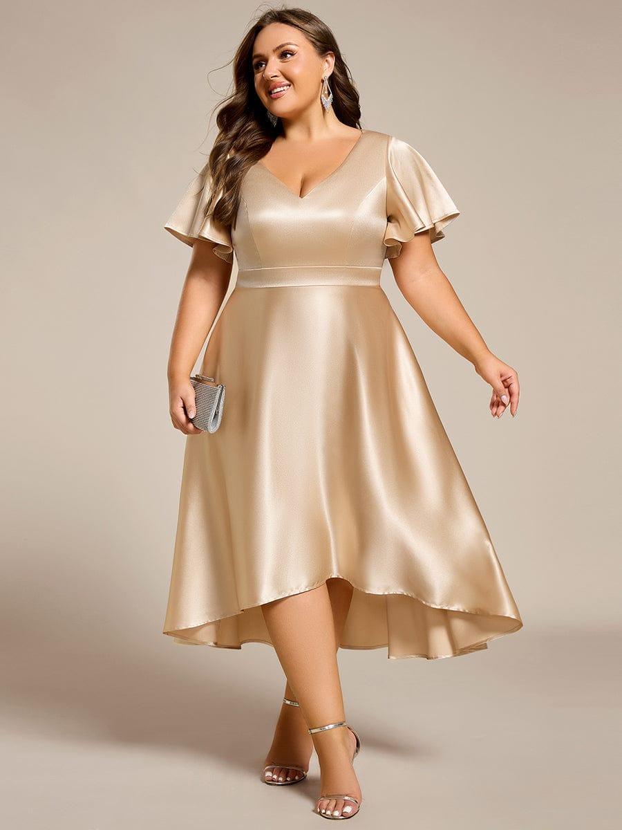 V-Neck Bell Sleeves A-Line Empire Midi Wedding Guest Dress With Pockets