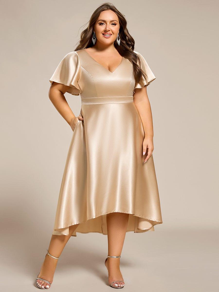 V-Neck Bell Sleeves A-Line Empire Midi Wedding Guest Dress With Pockets