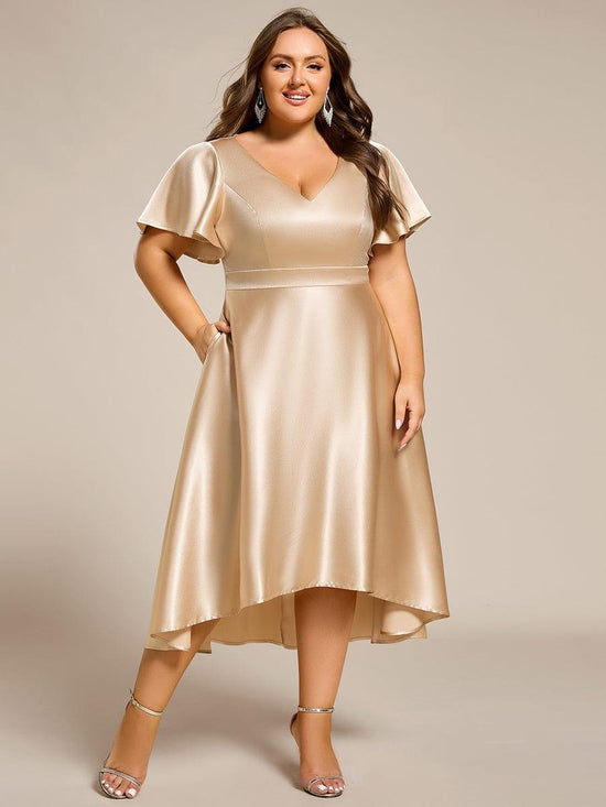V-Neck Bell Sleeves A-Line Empire Midi Wedding Guest Dress With Pockets