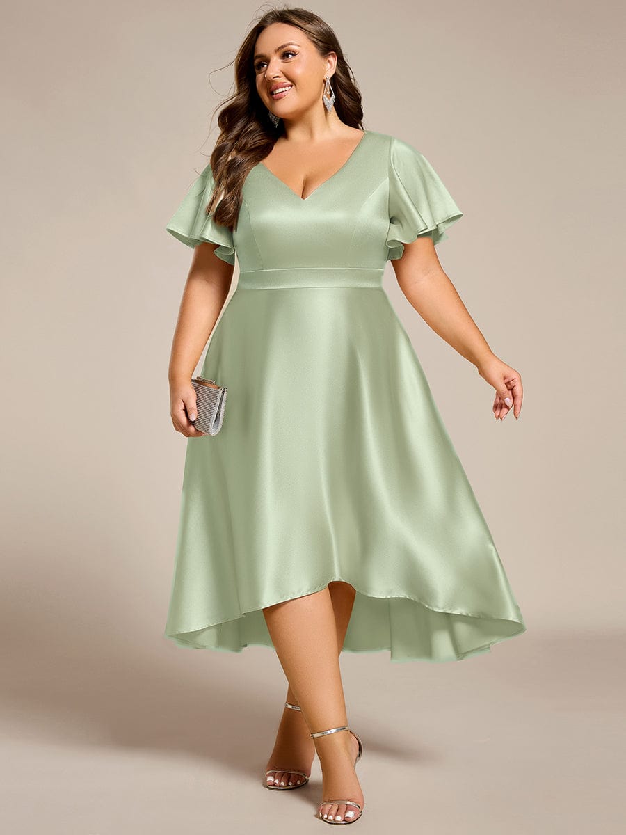 V-Neck Bell Sleeves A-Line Empire Midi Wedding Guest Dress With Pockets