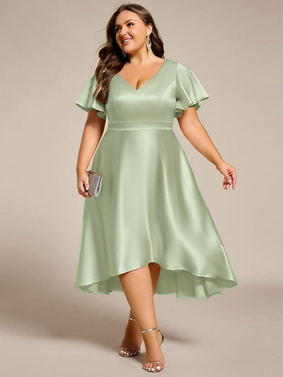 V-Neck Bell Sleeves A-Line Empire Midi Wedding Guest Dress With Pockets