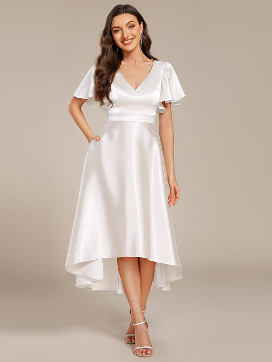 V-Neck Bell Sleeves A-Line Empire Midi Wedding Guest Dress With Pockets