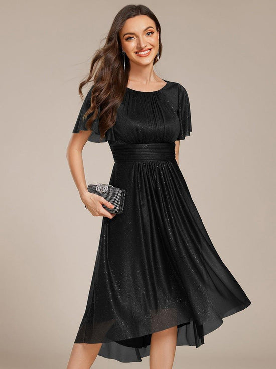 Bell Sleeves Round Neck A-Line Empire Midi Wedding Guest Dress