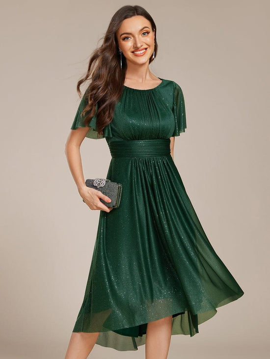 Bell Sleeves Round Neck A-Line Empire Midi Wedding Guest Dress