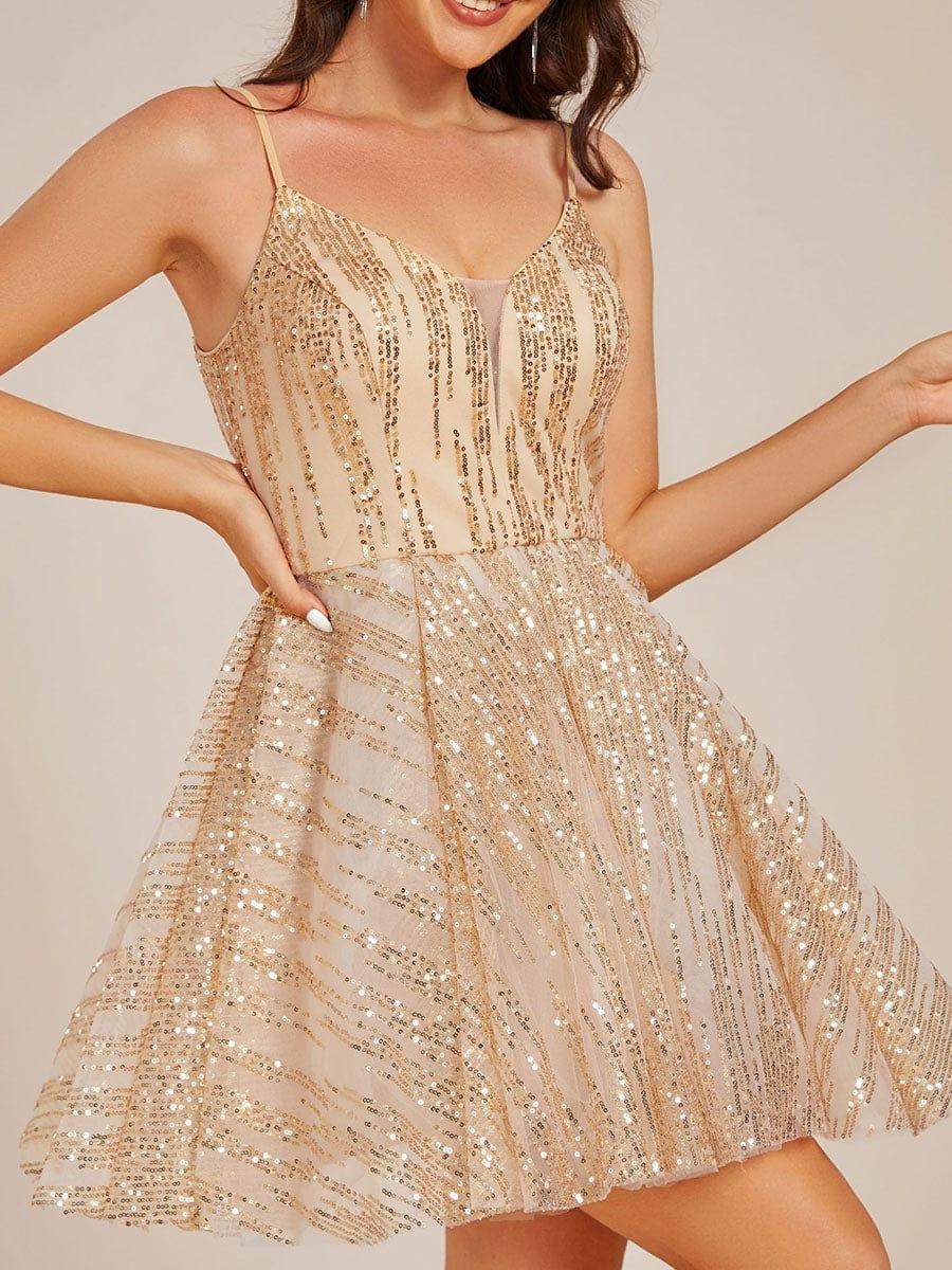 V-Neck Spaghetti Straps A-Line Sequins Short Homecoming Dress