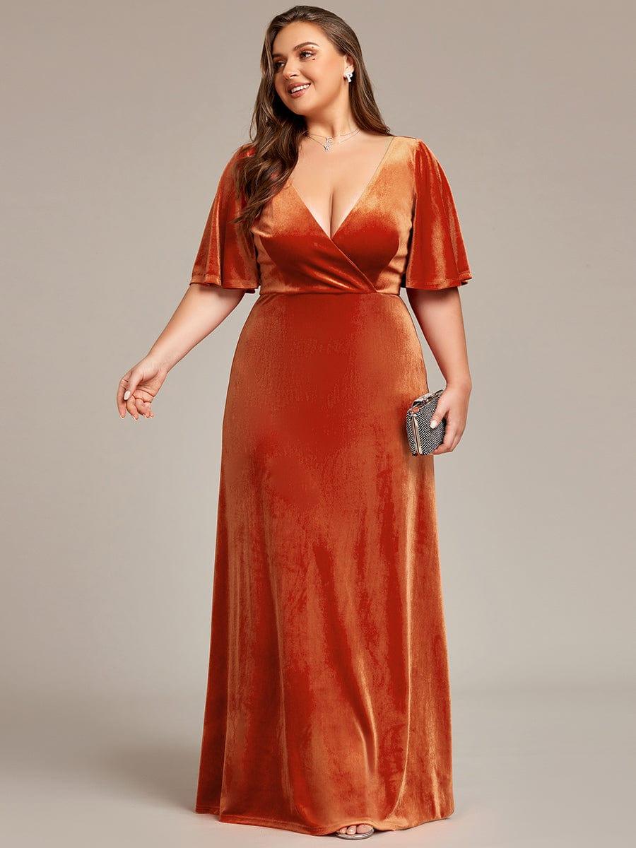 Chic Velvet A-Line V0Neck Bell Sleeves Maxi Bridesmaid Dress