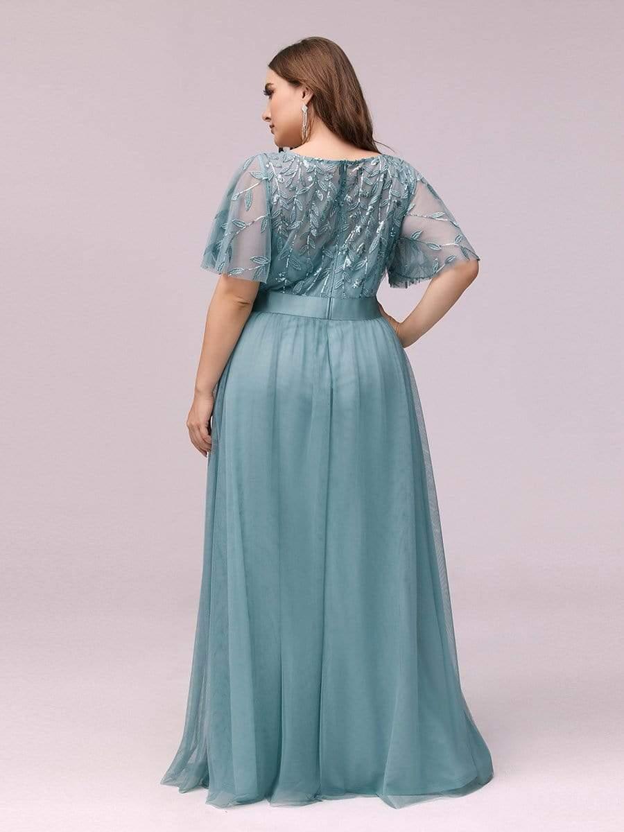 Scoop Half Sleeves Empire A-Line Party Evening Dress