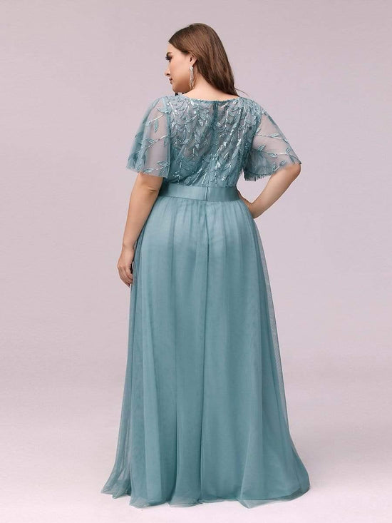 Scoop Half Sleeves Empire A-Line Party Evening Dress
