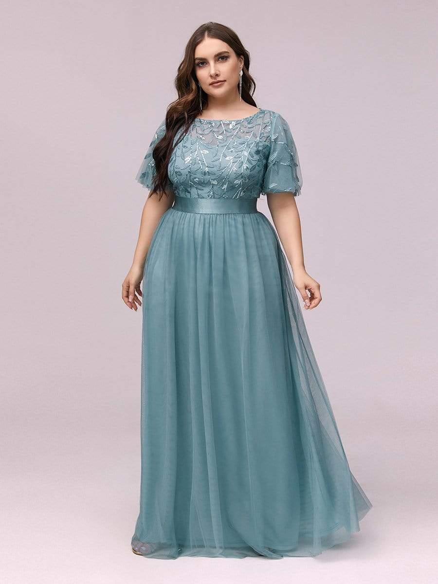 Scoop Half Sleeves Empire A-Line Party Evening Dress