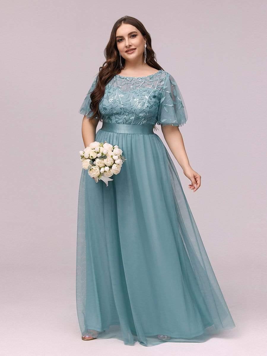 Scoop Half Sleeves Empire A-Line Party Evening Dress