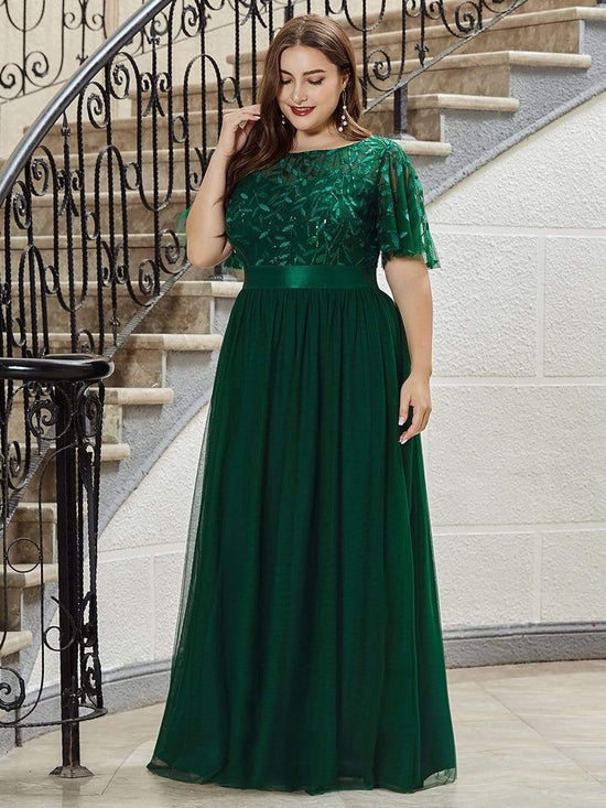 Scoop Half Sleeves Empire A-Line Party Evening Dress