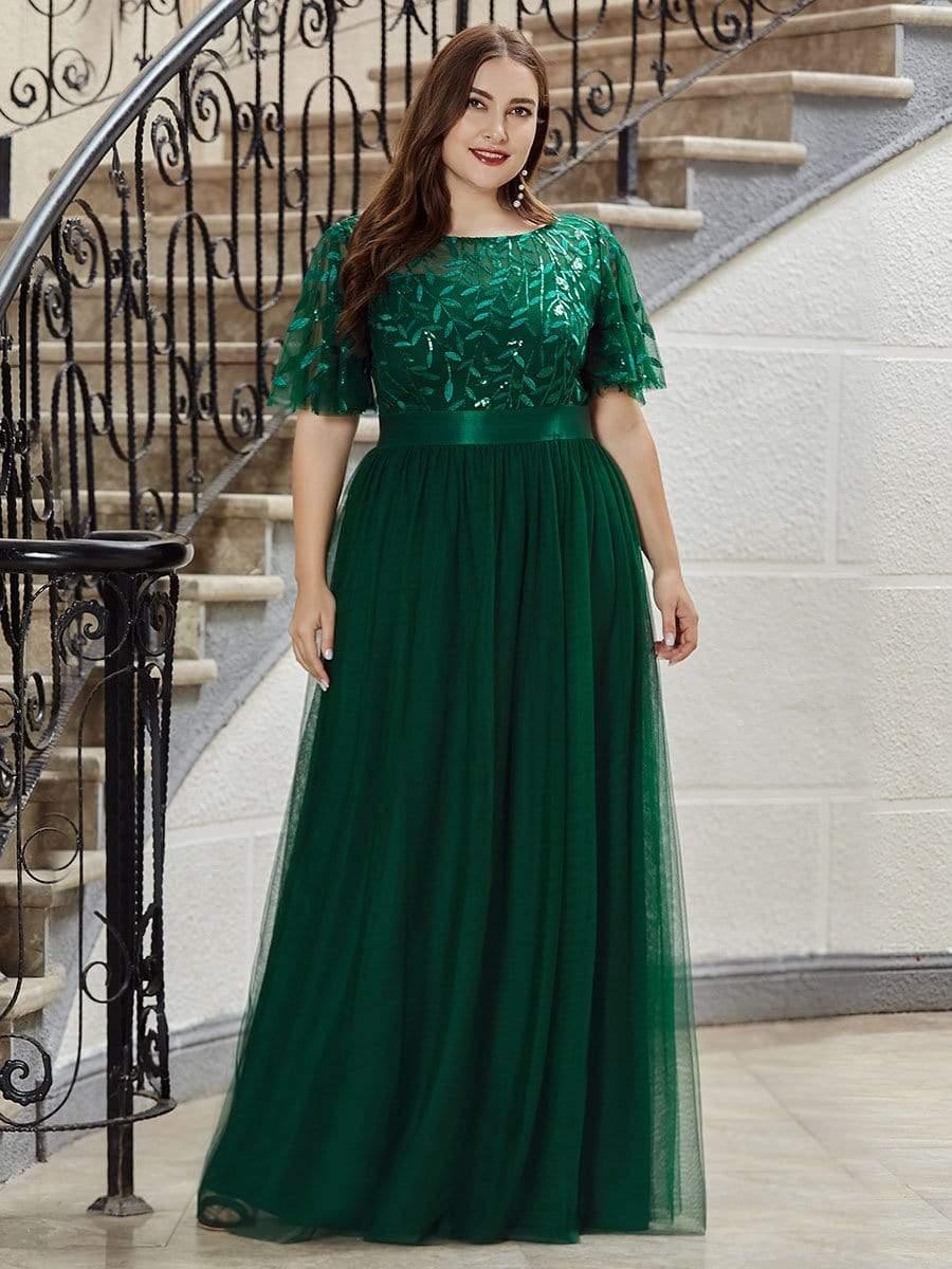 Scoop Half Sleeves Empire A-Line Party Evening Dress