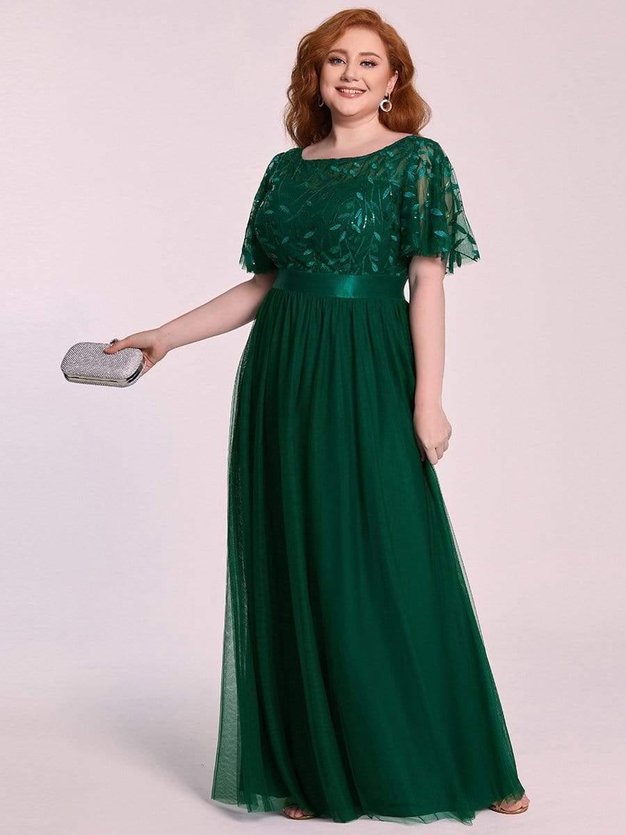 Scoop Half Sleeves Empire A-Line Party Evening Dress