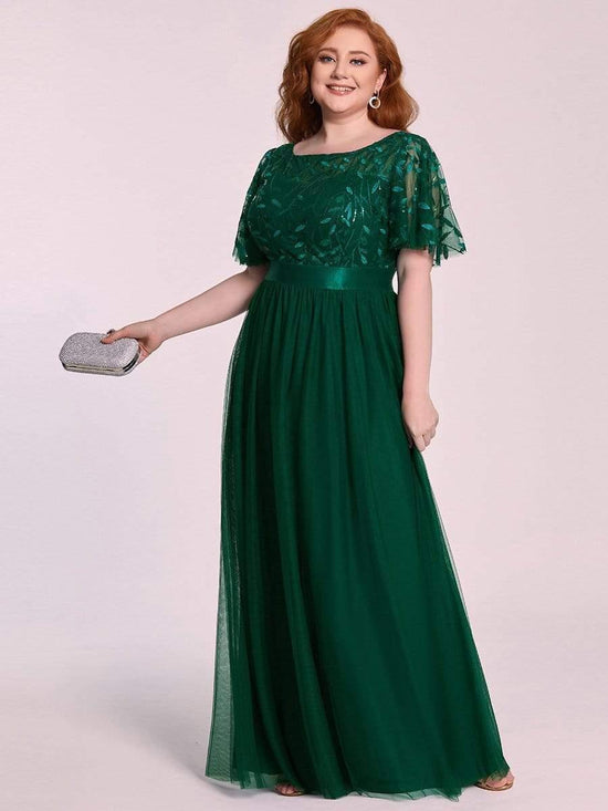 Scoop Half Sleeves Empire A-Line Party Evening Dress