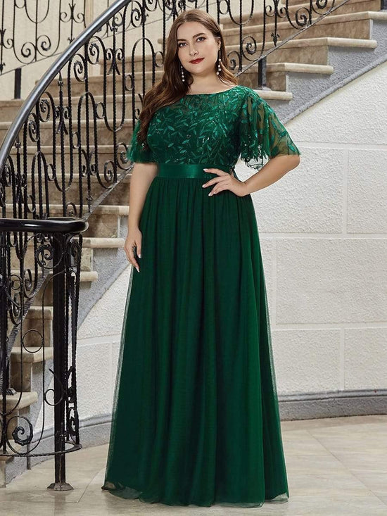 Scoop Half Sleeves Empire A-Line Party Evening Dress