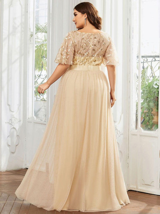 Scoop Half Sleeves Empire A-Line Party Evening Dress