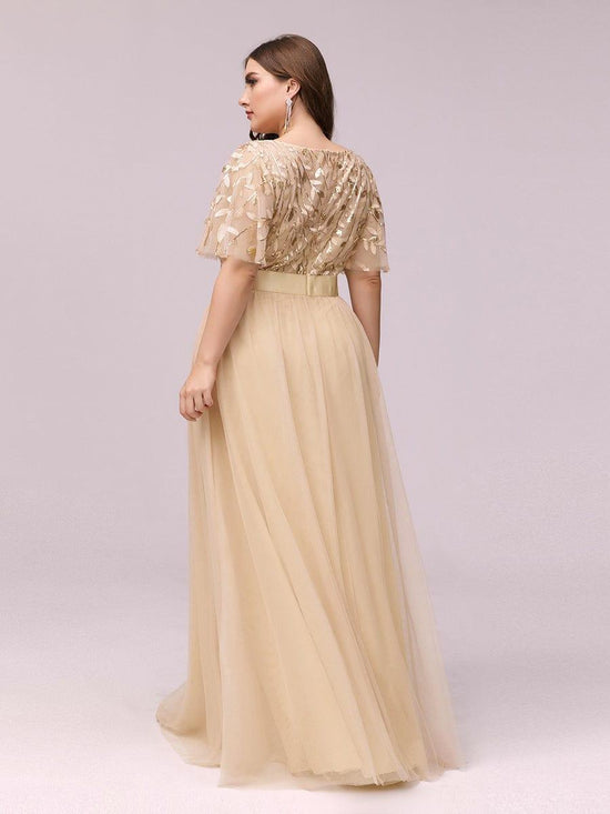Scoop Half Sleeves Empire A-Line Party Evening Dress