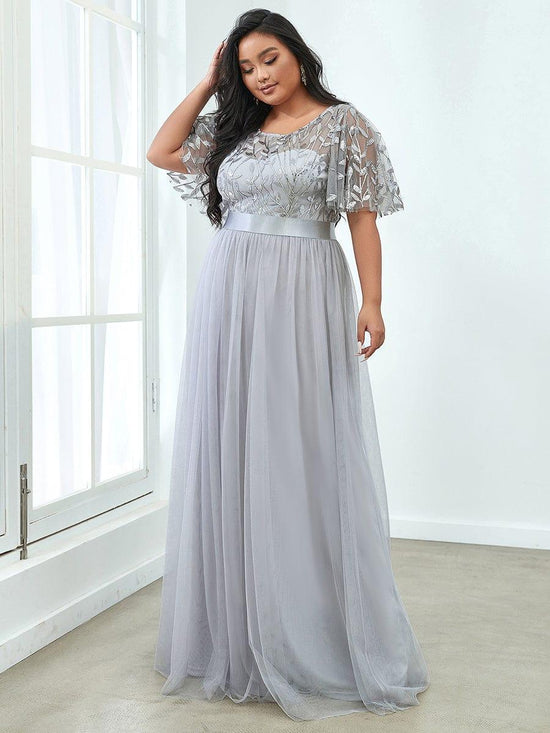 Tulle A-Line Empire Short Sleeves Long Evening Dress