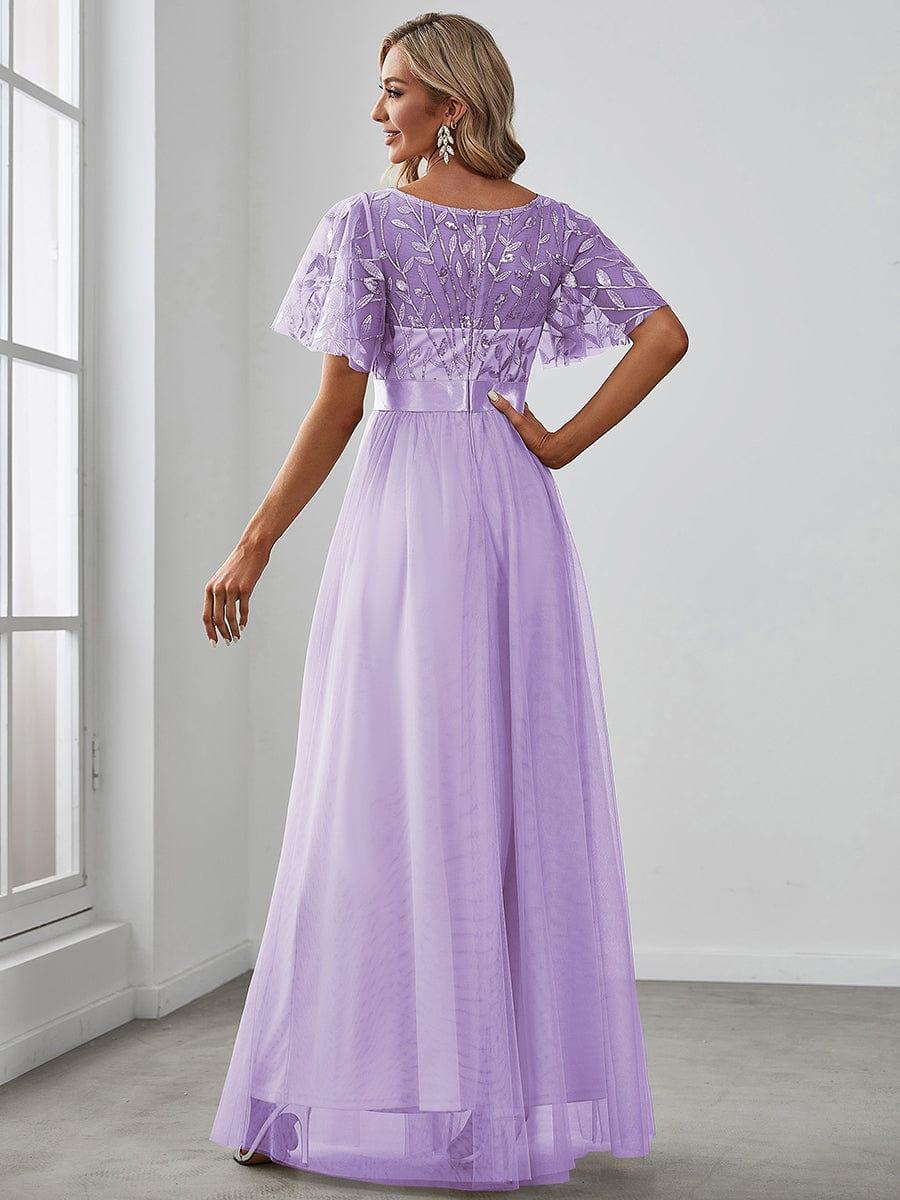 Tulle A-Line Empire Short Sleeves Long Evening Dress