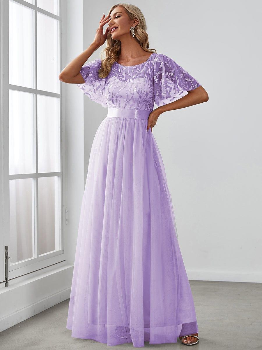 Tulle A-Line Empire Short Sleeves Long Evening Dress
